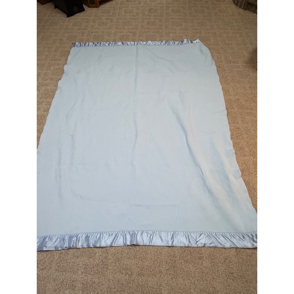 Vintage Fieldcrest Touch of Class Blue Acrylic Blanket Satin Trim Made in USA
